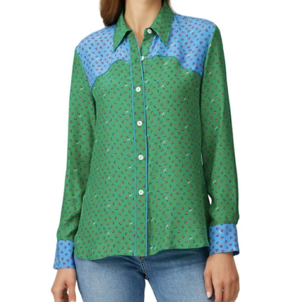 Tender Loving Care by HVN Kate Western Top‎ in Green & Blue sz L